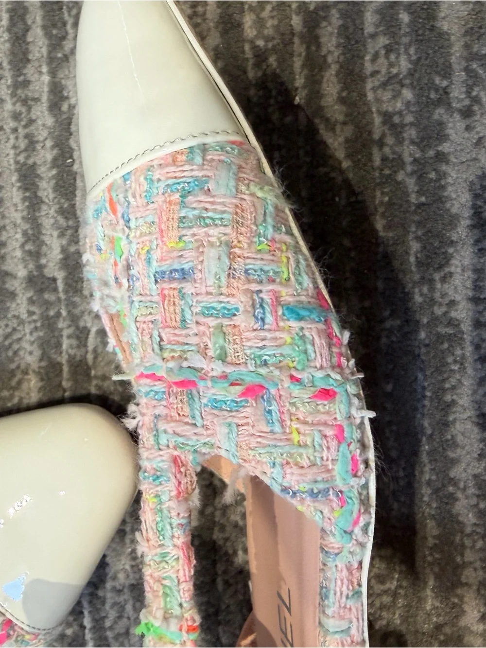 CHANEL Multicolor Tweed Slingback Flats with White Patent Toe